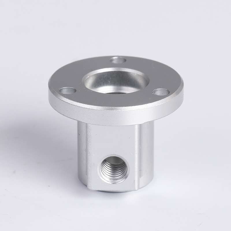 CNC machined aluminum flange fitting with threaded hole for precision industrial components and custom machining services
