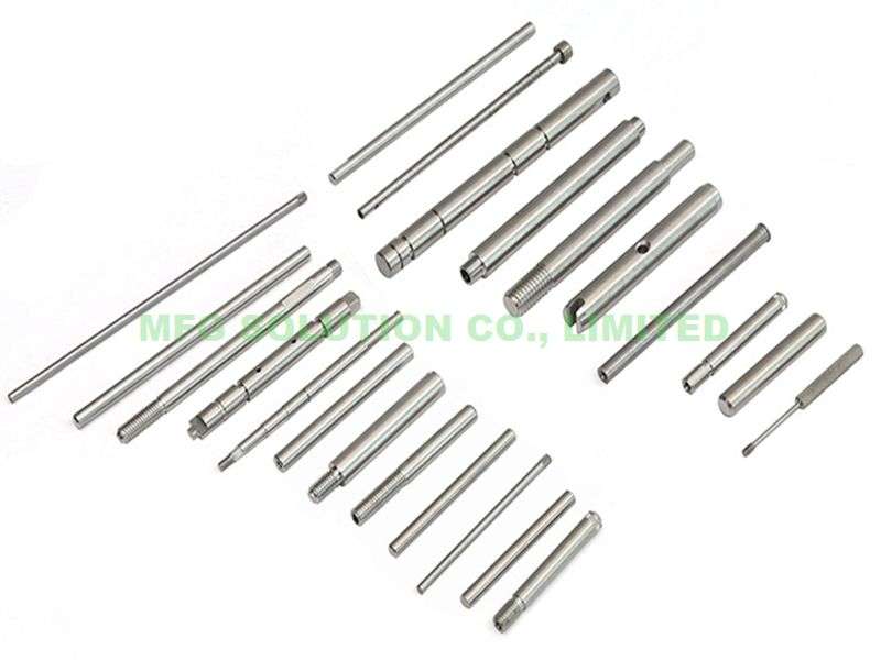 Custom precision CNC machined stainless steel shaft pins assortment, threaded and smooth guide pins for industrial equipment and automation