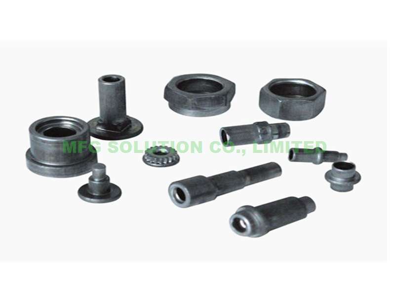 Custom precision cold forged metal parts assortment, carbon steel special nuts, stepped shafts and fasteners for automotive and industrial applications