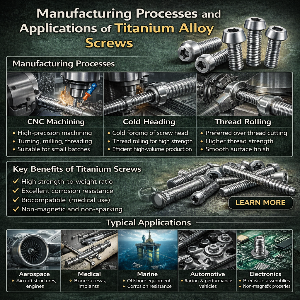 Titanium alloy screws manufacturing and applications